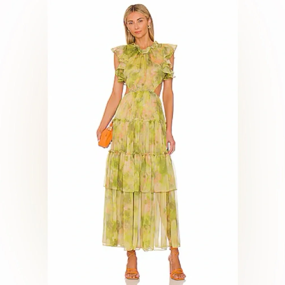 MISA Los Angeles Lana Dress in Chartreuse Abstract - Picture 1 of 9